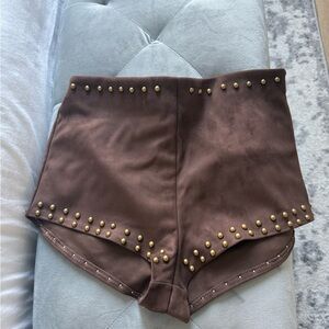 Zara Brown Micro shorts with Gold Studs
